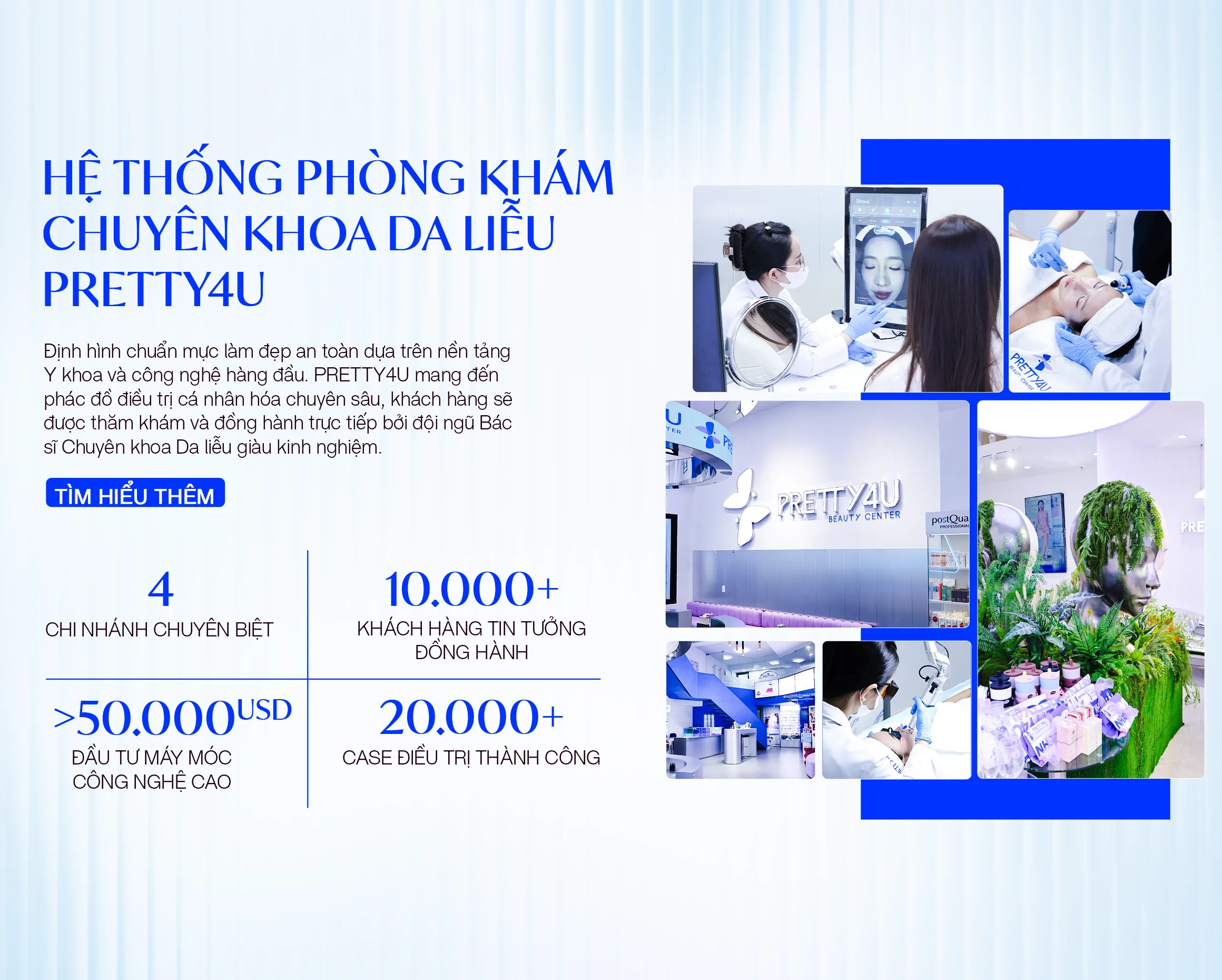 Hệ thống phòng khám chuyên khoa da liễu Pretty4u — 4 chi nhánh, 10.000+ khách hàng đồng hành